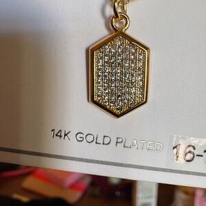 Gold Hexagonal Pendant Necklace with Crystal Accents